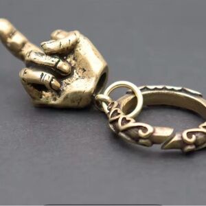 Gold Handmade solid brass middle finger keychain. Unisex